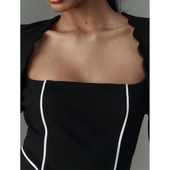 Maeve Anthropologie Square Neck Scalloped Hem Long Sleeve Mini Dress Size L - Picture 4 of 10